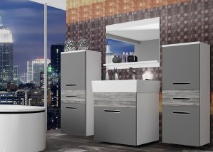 Koupelnový nábytek Belini šedý mat / šedý antracit Glamour Wood + umyvadlo + zrcadlo Výrobce KOR M 4/1/W/SRGW/0/ZW