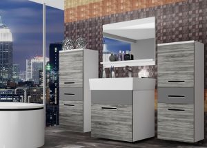 Koupelnový nábytek Belini šedý antracit Glamour Wood / šedý mat + umyvadlo + zrcadlo Výrobce KOR M 4/1/W/GW1SR/0/ZW