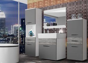 Koupelnový nábytek Belini šedý mat / šedý antracit Glamour Wood + umyvadlo + zrcadlo Výrobce KOR M 5/1/W/SRGW1/0/ZW