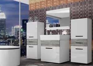 Koupelnový nábytek Belini bílý lesk / šedý antracit Glamour Wood + umyvadlo + zrcadlo Výrobce KOR PM 4/1/W/WGW1/0/ZW