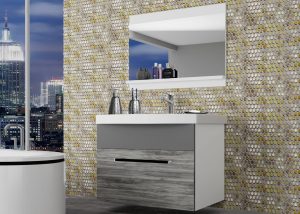 Koupelnový nábytek Belini šedý antracit Glamour Wood / šedý mat + umyvadlo + zrcadlo Výrobce ROD M 1/0/W/GW1SR/0/ZW