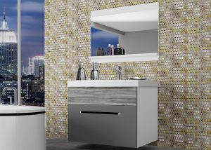 Koupelnový nábytek Belini šedý mat / šedý antracit Glamour Wood + umyvadlo + zrcadlo Výrobce ROD M 1/0/W/SRGW1/0/ZW
