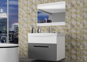 Koupelnový nábytek Belini šedý mat / bílý mat + umyvadlo + zrcadlo Výrobce ROD M 1/0/W/SRW/0/ZW
