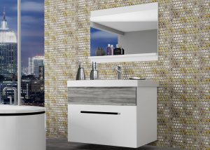 Koupelnový nábytek Belini bílý mat / šedý antracit Glamour Wood + umyvadlo + zrcadlo Výrobce ROD M 1/0/W/WGW1/0/ZW