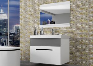 Koupelnový nábytek Belini bílý mat / šedý mat + umyvadlo + zrcadlo Výrobce ROD M 1/0/W/WSR/0/ZW
