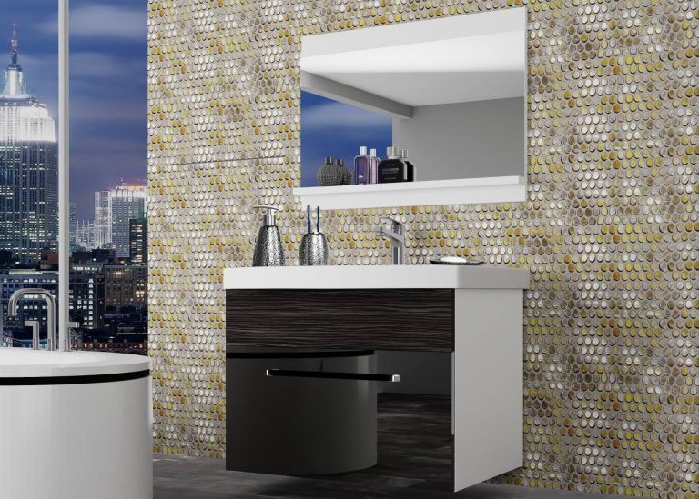 Koupelnový nábytek Belini černý lesk / královský eben + umyvadlo + zrcadlo Výrobce ROD PM 1/0/W/BHK/0/ZW
