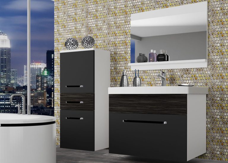 Koupelnový nábytek Belini černý mat / královský eben + umyvadlo + zrcadlo Výrobce ROD M 2/0/W/BHK/0/ZW
