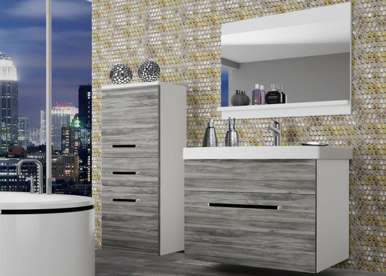 Koupelnový nábytek Belini šedý antracit Glamour Wood + umyvadlo + zrcadlo Výrobce ROD M 2/0/W/GW1/0/ZW