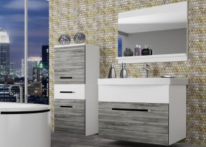 Koupelnový nábytek Belini šedý antracit Glamour Wood / bílý mat + umyvadlo + zrcadlo Výrobce ROD M 2/0/W/GW1W/0/ZW