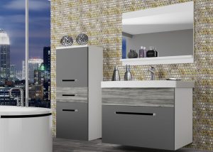 Koupelnový nábytek Belini šedý mat / šedý antracit Glamour Wood + umyvadlo + zrcadlo Výrobce ROD M 2/0/W/SRGW1/0/ZW