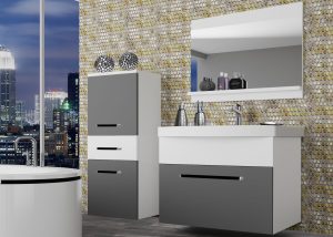Koupelnový nábytek Belini šedý mat / bílý mat + umyvadlo + zrcadlo Výrobce ROD M 2/0/W/SRW/0/ZW