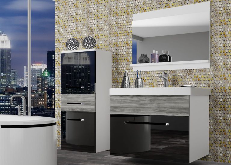 Koupelnový nábytek Belini černý lesk / šedý antracit Glamour Wood
 + umyvadlo + zrcadlo Výrobce ROD PM 2/0/W/BGW1/0/ZW