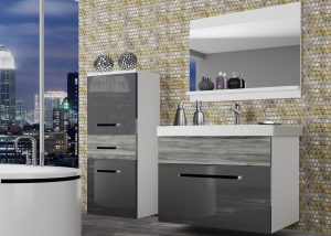 Koupelnový nábytek Belini šedý lesk / šedý antracit Glamour Wood + umyvadlo + zrcadlo Výrobce ROD PM 2/0/W/SGW1/0/ZW