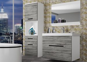 Koupelnový nábytek Belini šedý antracit Glamour Wood + umyvadlo + zrcadlo Výrobce ROD M 3/0/W/GW1/0/ZW
