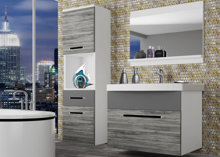 Koupelnový nábytek Belini šedý antracit Glamour Wood / šedý mat + umyvadlo + zrcadlo Výrobce ROD M 3/0/W/GW1SR/0/ZW