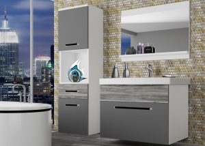 Koupelnový nábytek Belini šedý mat / šedý antracit Glamour Wood + umyvadlo + zrcadlo Výrobce ROD M 3/0/W/SRGW1/0/ZW