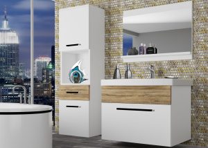 Koupelnový nábytek Belini bílý mat / dub sonoma + umyvadlo + zrcadlo Výrobce ROD M 3/0/W/WDS/0/ZW