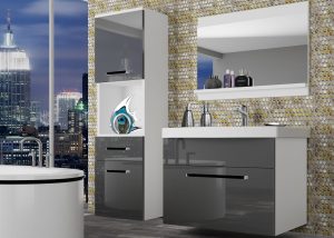 Koupelnový nábytek Belini šedý lesk + umyvadlo + zrcadlo Výrobce ROD P 3/0/W/S/0/ZW