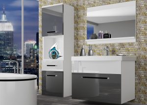 Koupelnový nábytek Belini šedý lesk / bílý lesk + umyvadlo + zrcadlo Výrobce ROD P 3/0/W/SW/0/ZW