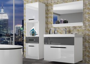 Koupelnový nábytek Belini bílý lesk / šedý lesk + umyvadlo + zrcadlo Výrobce ROD P 3/0/W/WS/0/ZW