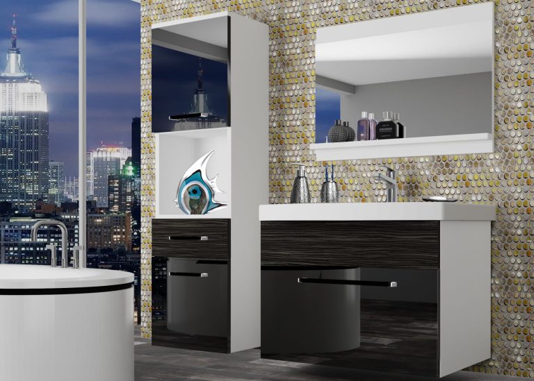 Koupelnový nábytek Belini černý lesk / královský eben + umyvadlo + zrcadlo Výrobce ROD PM 3/0/W/BHK/0/ZW