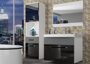 Koupelnový nábytek Belini černý lesk / šedý mat + umyvadlo + zrcadlo Výrobce ROD PM 3/0/W/BSR/0/ZW