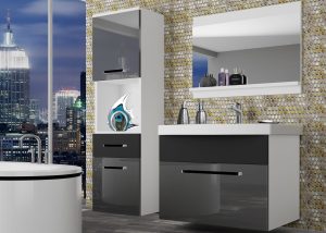 Koupelnový nábytek Belini šedý lesk / černý mat + umyvadlo + zrcadlo Výrobce ROD PM 3/0/W/SB/0/ZW