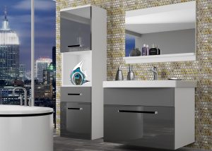 Koupelnový nábytek Belini šedý lesk / šedý mat + umyvadlo + zrcadlo Výrobce ROD PM 3/0/W/SSR/0/ZW