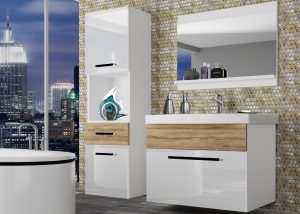 Koupelnový nábytek Belini bílý lesk / dub sonoma + umyvadlo + zrcadlo Výrobce ROD PM 3/0/W/WDS/0/ZW