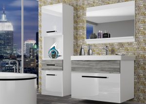 Koupelnový nábytek Belini bílý lesk / šedý antracit Glamour Wood + umyvadlo + zrcadlo Výrobce ROD PM 3/0/W/WGW1/0/ZW