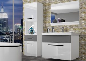 Koupelnový nábytek Belini bílý lesk / šedý mat + umyvadlo + zrcadlo Výrobce ROD PM 3/0/W/WSR/0/ZW