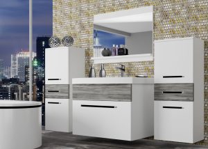 Koupelnový nábytek Belini bílý mat / šedý antracit Glamour Wood + umyvadlo + zrcadlo Výrobce ROD M 4/0/W/WGW1/0/ZW