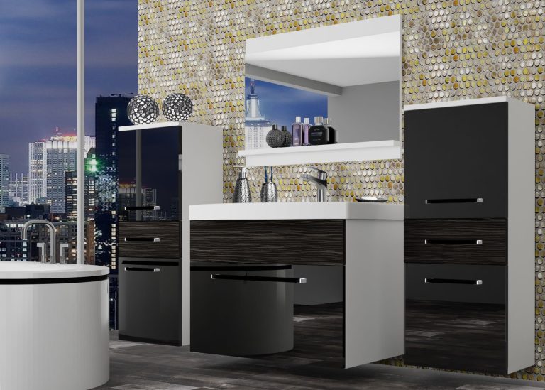 Koupelnový nábytek Belini černý lesk / královský eben + umyvadlo + zrcadlo Výrobce ROD PM 4/0/W/BHK/0/ZW