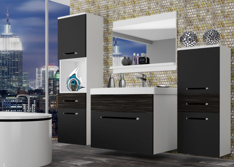 Koupelnový nábytek Belini černý mat / královský eben + umyvadlo + zrcadlo Výrobce ROD M 5/0/W/BHK/0/ZW