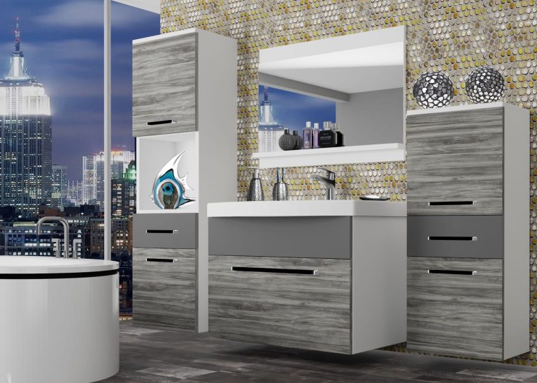 Koupelnový nábytek Belini šedý antracit Glamour Wood / šedý mat + umyvadlo + zrcadlo Výrobce ROD M 5/0/W/GW1SR/0/ZW