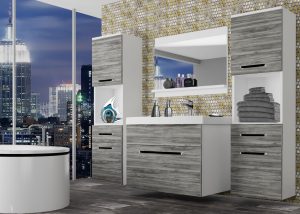 Koupelnový nábytek Belini šedý antracit Glamour Wood + umyvadlo + zrcadlo Výrobce ROD M 6/0/W/GW1/0/ZW