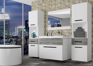 Koupelnový nábytek Belini bílý mat / šedý antracit Glamour Wood + umyvadlo + zrcadlo Výrobce ROD M 6/0/W/WGW1/0/ZW