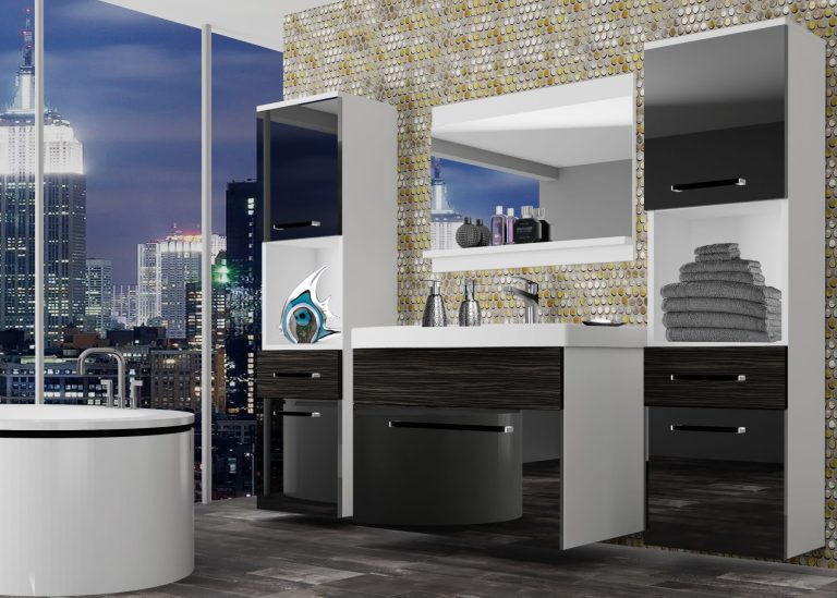Koupelnový nábytek Belini černý lesk / královský eben + umyvadlo + zrcadlo Výrobce ROD PM 6/0/W/BHK/0/ZW