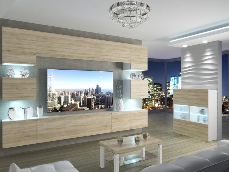 Obývací stěna 300 cm TV dubová dub wotan dub sonoma Výrobce IMP PRIMO 3/5/W/DS/0/0