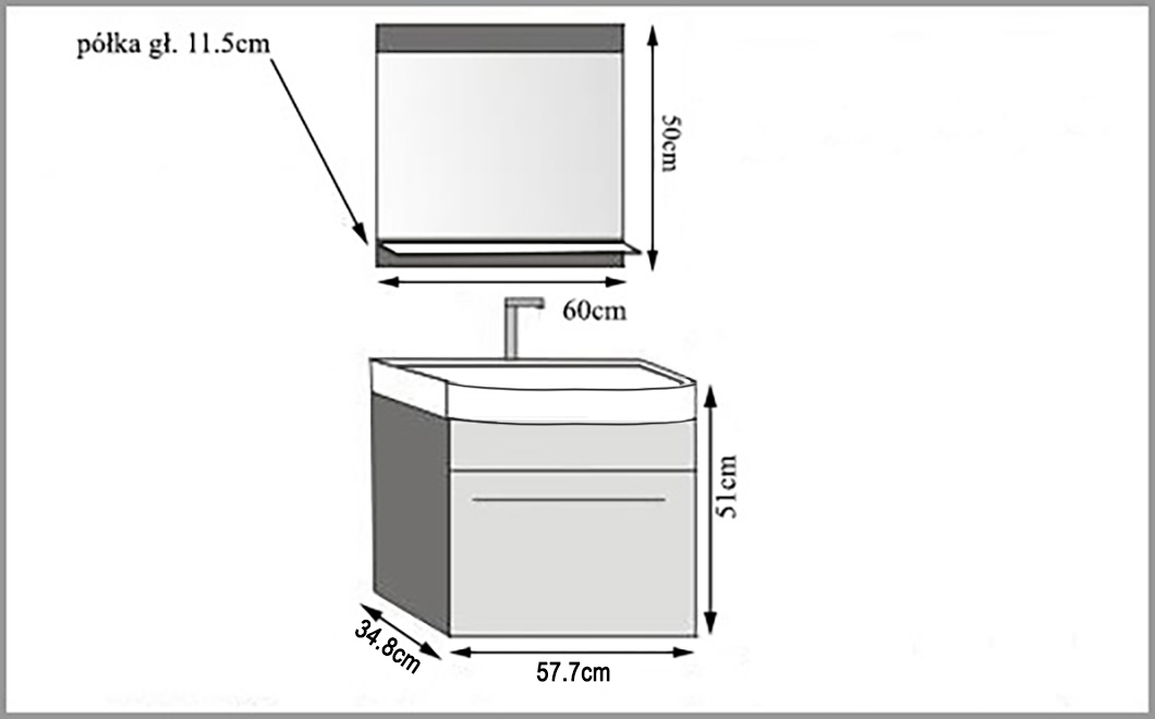 Koupelnový nábytek Belini šedý mat + umyvadlo + zrcadlo Výrobce ROD M 1/0/W/SR/0/ZW
