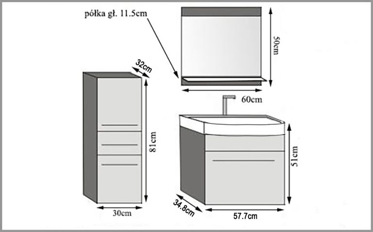 Koupelnový nábytek Belini bílý lesk + umyvadlo + zrcadlo Výrobce ROD P 2/0/W/W/0/ZW