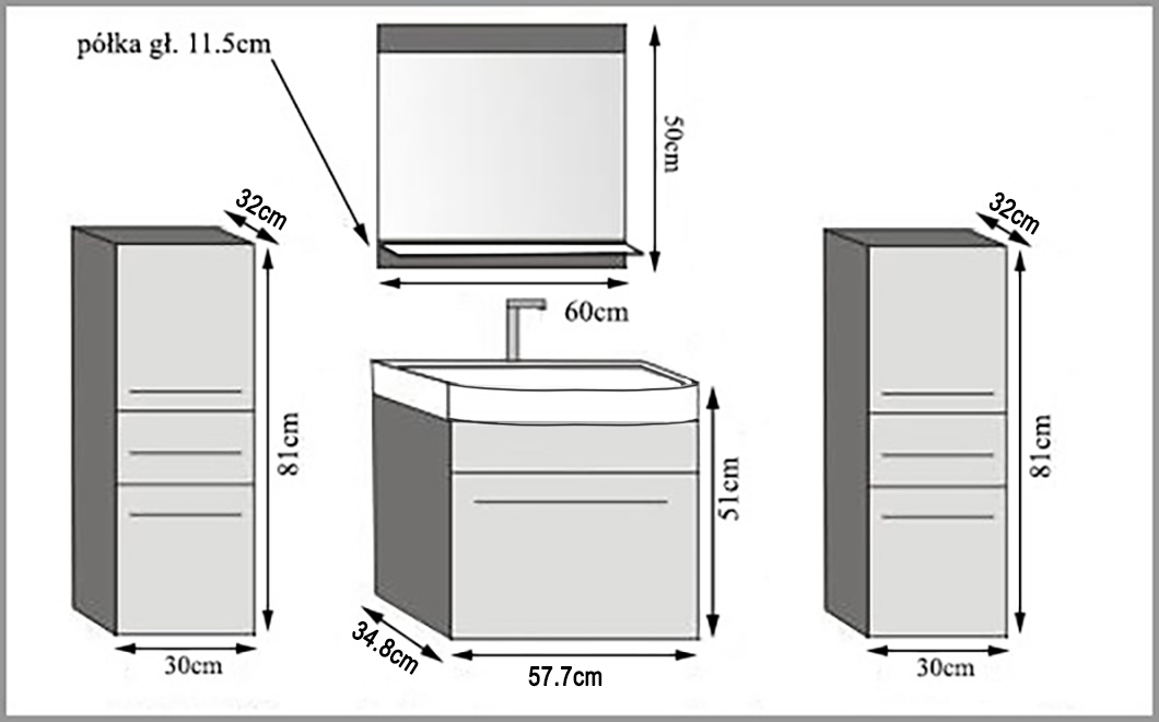 Koupelnový nábytek Belini bílý mat / černý mat + umyvadlo + zrcadlo Výrobce ROD M 4/0/W/WB/0/ZW