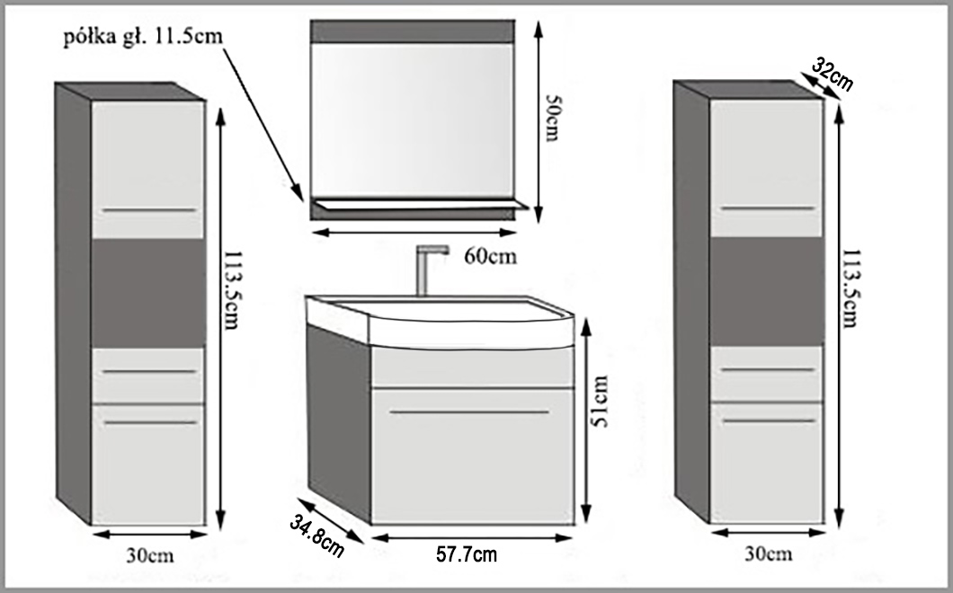 Koupelnový nábytek Belini černý lesk / královský eben + umyvadlo + zrcadlo Výrobce ROD PM 6/0/W/BHK/0/ZW