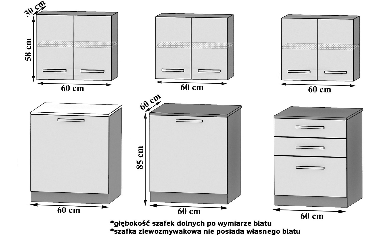 Kuchyňská linka Belini 180 cm šedý mat s pracovní deskou Sonik2 Výrobce TOR SONIK2/3/WT/SR/0/B1