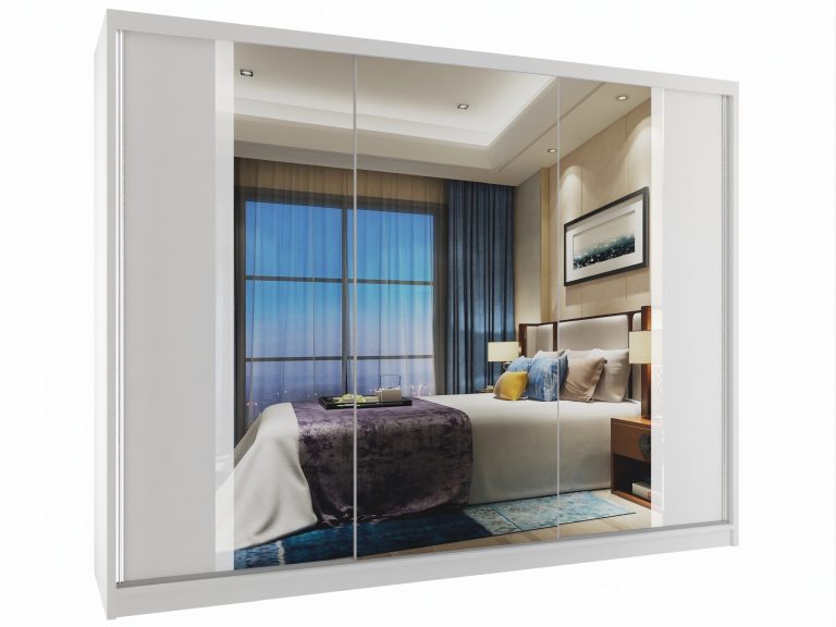 Šatní skříň 232 cm Belini bílý mat s posuvnými dveřmi a zrcadlem Výrobce MV SZP4/2/1W/2W1L/W/HI