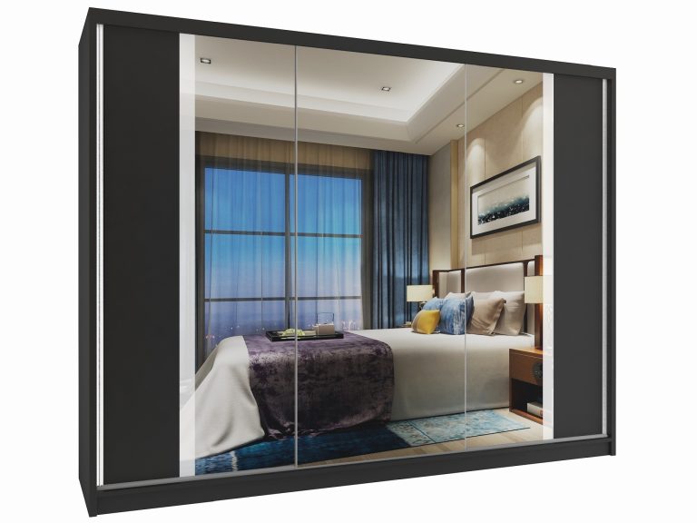 Šatní skříň 232 cm Belini černý mat s posuvnými dveřmi a zrcadlem Výrobce MV SZP4/1/1B/2B1L/W/HI