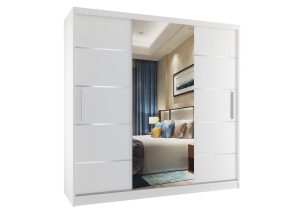 Šatní skříň 200 cm Belini bílý mat s posuvnými dveřmi zrcadlem a zásuvkami Výrobce MT SZP5/1/W/W/0/KLAL
