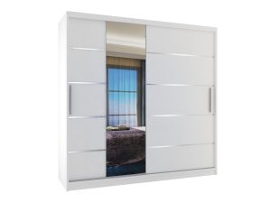 Šatní skříň 200 cm Belini bílý mat s posuvnými dveřmi zrcadlem a zásuvkami Výrobce MBP SZP5/1/W/W/0/KLAL