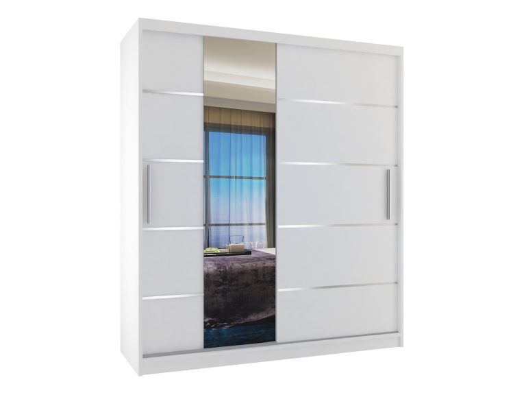 Šatní skříň 133 cm Belini bílý mat s posuvnými dveřmi zrcadlem a zásuvkami Výrobce MBP SZP6/1/W/W/0/KLAL