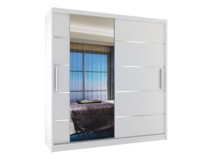 Šatní skříň 158 cm Belini bílý mat s posuvnými dveřmi zrcadlem a zásuvkami Výrobce MBP SZP7/0/W/W/0/KLAL